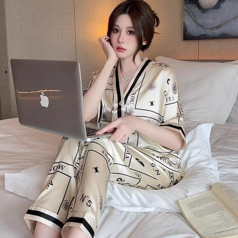 IS Baju Tidur Piyama/baju tidur satin premium/baju piyama wanita/Dewasa Import Full Kancing Motif Te