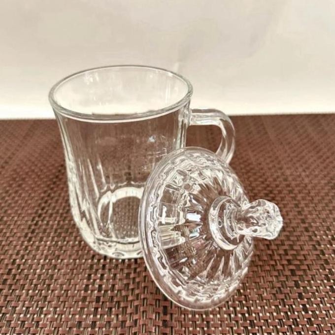 Mug Gelas Kaca Bening 350 Ml Dengan Tutup Kaca