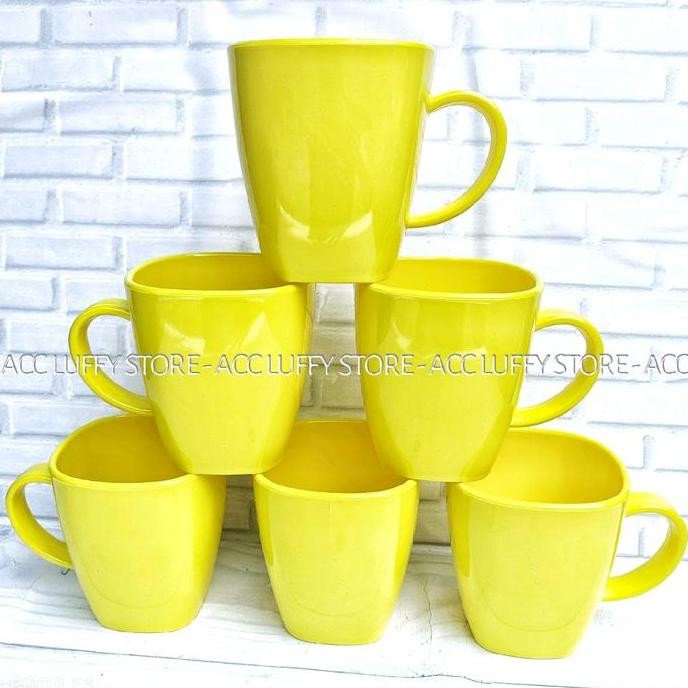 6 Pcs Cangkir Melamin Gagang 300Ml - Gelas Melamin Kotak - Cangkir Kopi - Gelas Melamin - Cangkir Ga