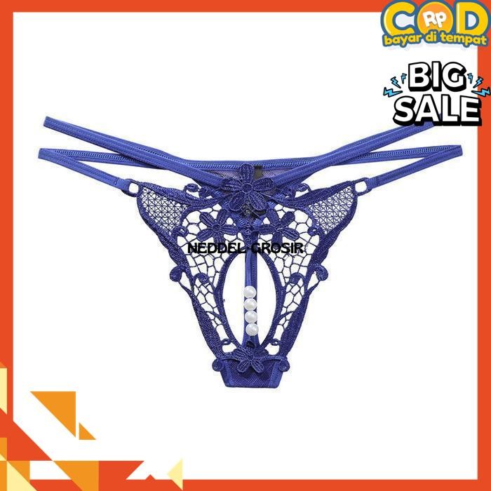 WANITA CELANA DALAM TRANSPARAN LACE BORDIR CD MUTIARA G STRING  BY NEDDEL GROSIR