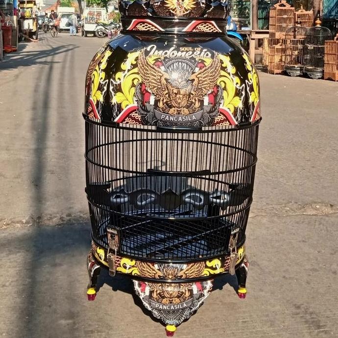 SANGKAR KANDANG PERKUTUT JATI DECAL MOTIF GARUDA PANCASILA murah