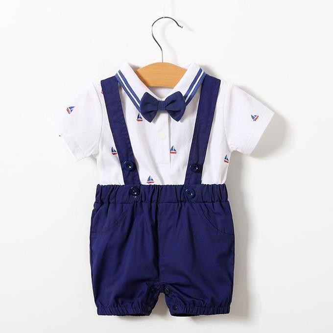 DE158 >> Babylovanta Jumper Bayi Laki-Laki Motif Kapal Navy Lengan Pendek Usia 0-24 Bulan | Baju Cow