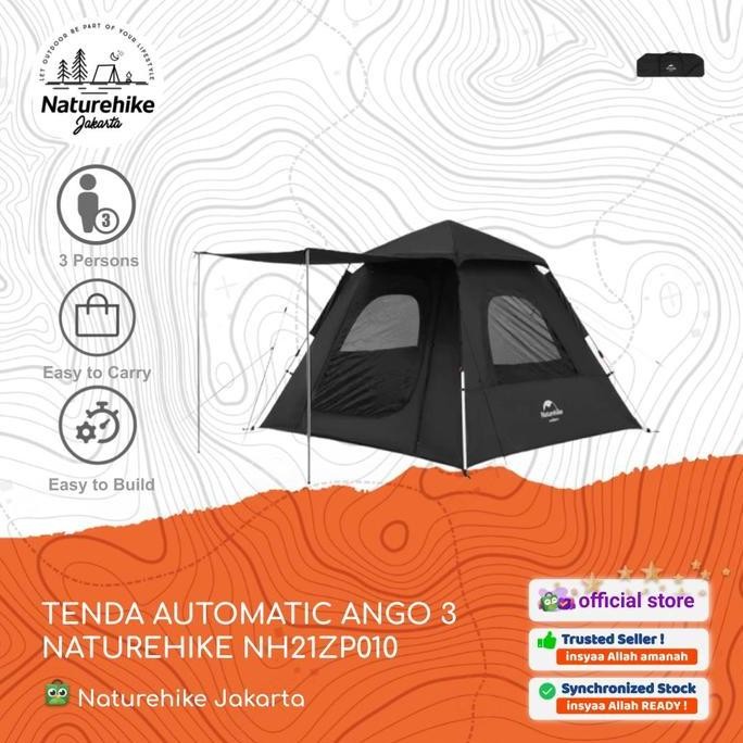 Tenda Otomatis Camping Ango Black 3 Orang Naturehike Nh21Zp010