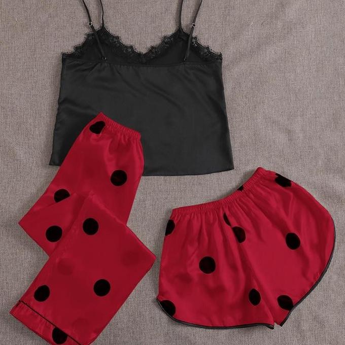 Ss Pola Set Piyama Baju Tidur Tanktop Lingerie Celana Panjang Pendek Satin Silk Salur Seserahan Prem