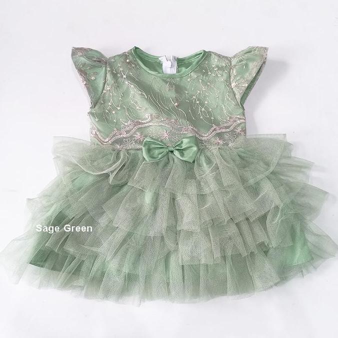 DE101 >> Baju Warna Sage Green 6 12 Bulan FREE PITA Dress Warna Sage Green Terlaris Import Gaun Sage