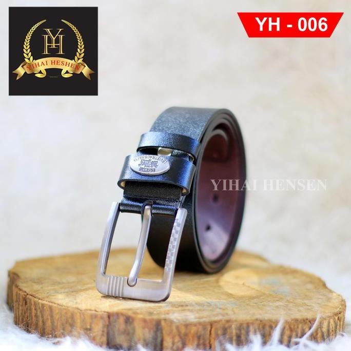 DB77>> [Y&H] Ikat Pinggang Pria Kulit Leather Hitam Belt Ban Ikat Pinggang