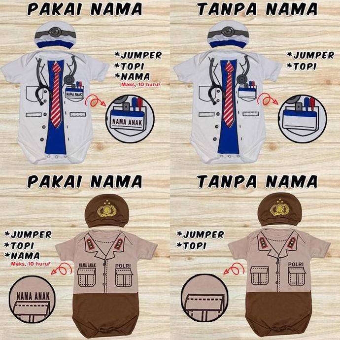 DB13 >> Baju Bayi Karakter Pilot Seragam SD Dokter Polisi Batman Nanas Lebah Sapi Elmo Minion Sponge