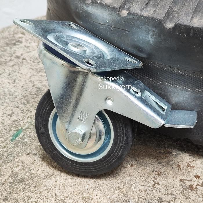 Roda Karet Hidup 4" + Rem -  Roda Trolley Troly Troli 4 Inch