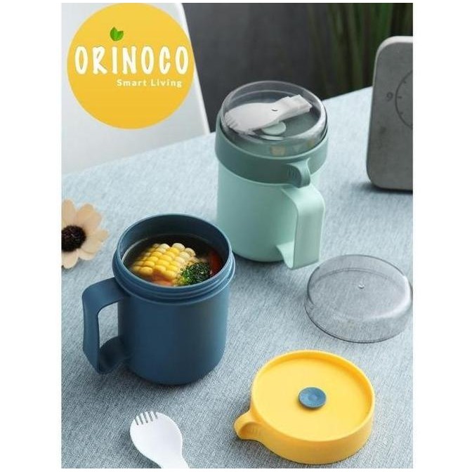 Lunchbox Plastik OR-0238 Mug Gelas Anti Tumpah Free Sendok Anti Tumpah