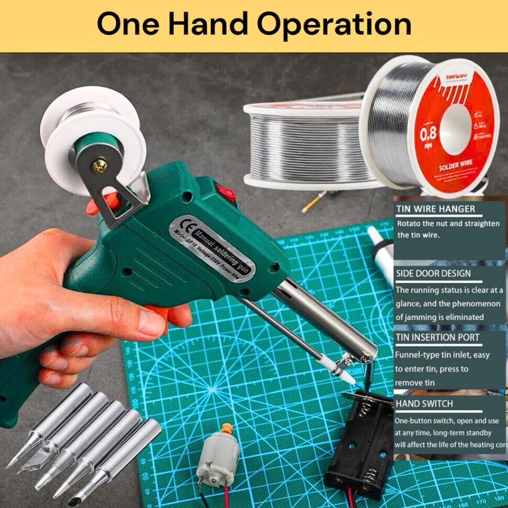 ORI Taffware Solder Listrik Tembak + timah set Mata 5 pcs lengkap 60 Watt GT10