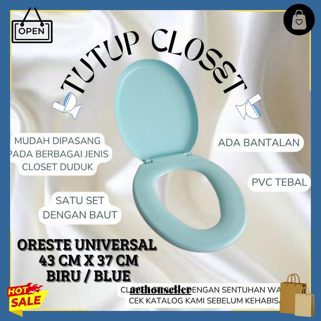 1 Set Tutup Kloset Oreste Duduk Universal / Warna Putih Biru Hijau Pink Maroon / Pvc Tebal / Toto Gr