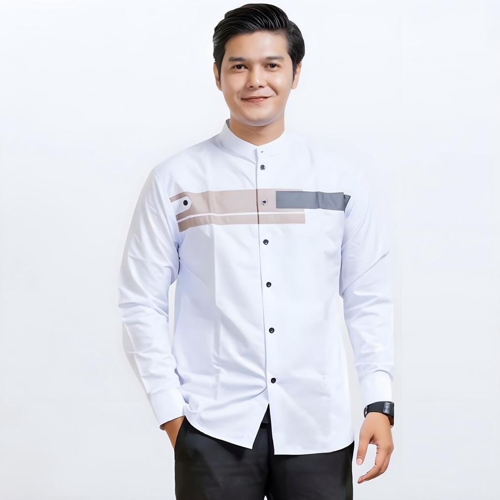 Special Baju Koko Pria Asakhi Lengan Panjang Motif Yordan Warna Putih M L Xl A-123