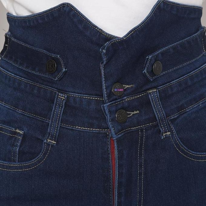 Promo Skinny High Waist Active Celana Panjang Jeans Wanita E01 All Blue Cream Hitam Navy  Katun Cod