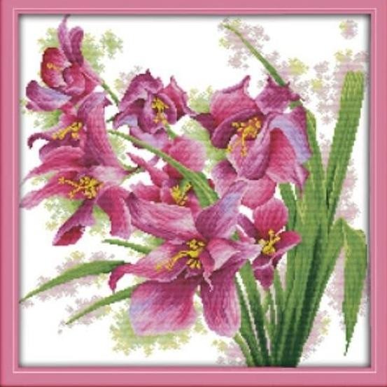 Paket kristik bunga orchid ungu pola kain