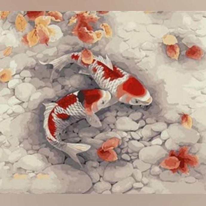 paket kristik 2 dua ikan koi dan bunga full