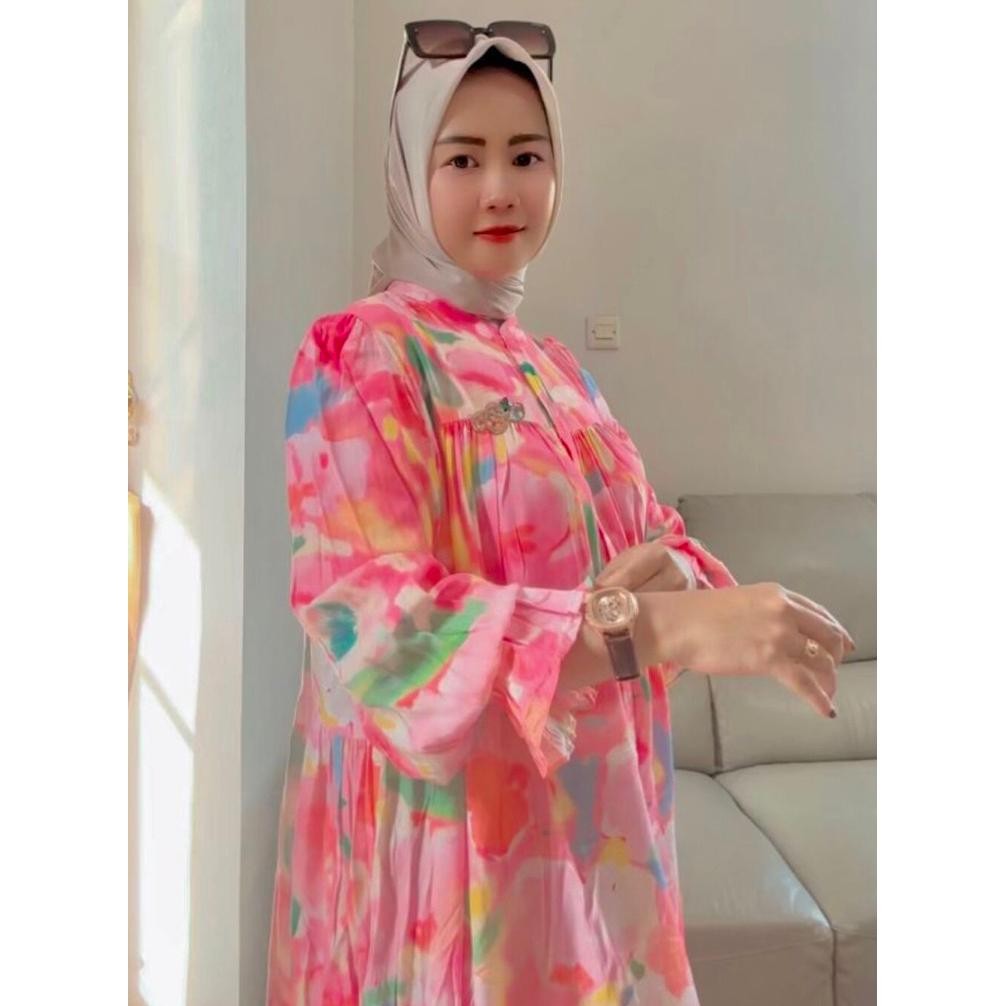 Gamis Arista Lengan Balon Rayon Motif Premium