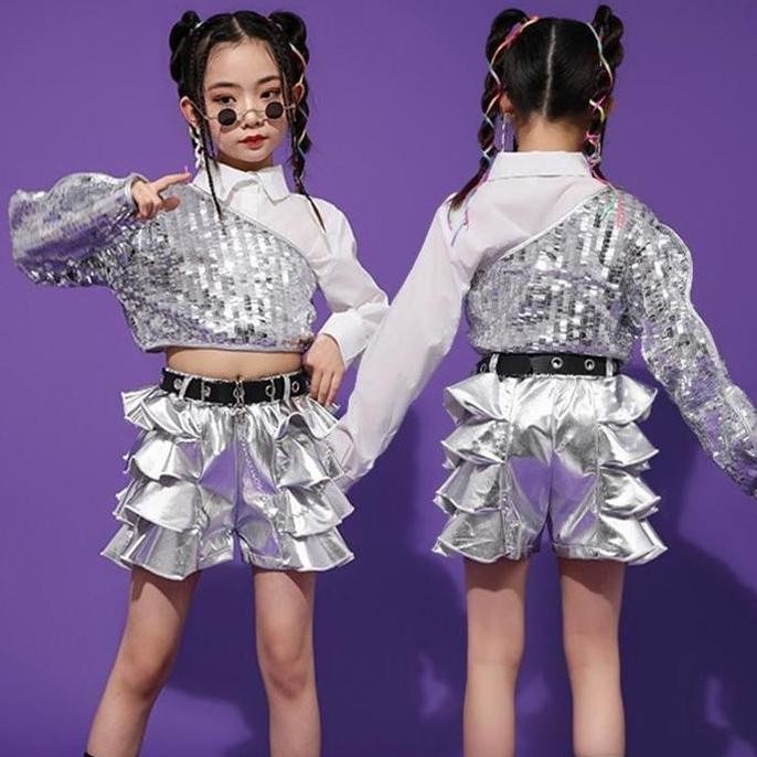 littlefairy setelan dancer hip hop anak silver/ baju dance anak cewek