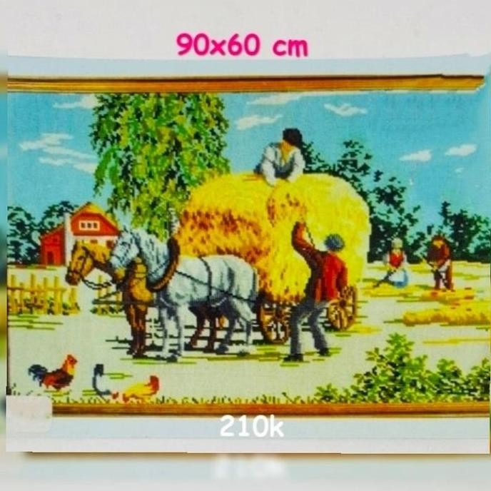 paket kristik wol panen padi kuda ayam sawah pedesaan cross stitch
