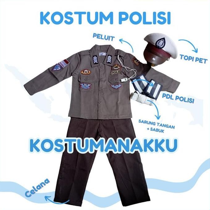 [Kostumakuimut] Kostum Polisi Anak-Kostum Profesi Polisi Lengkap Aksesoris-Baju Polisi Anak-Seragam 