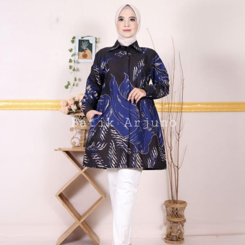 Batik wanita terbaru Tunik kancing depan Modern