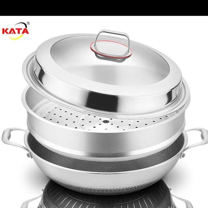 [Ms] Wajan Stainless Steel Sus 316 / Kuali Honey Comb + Kukusan