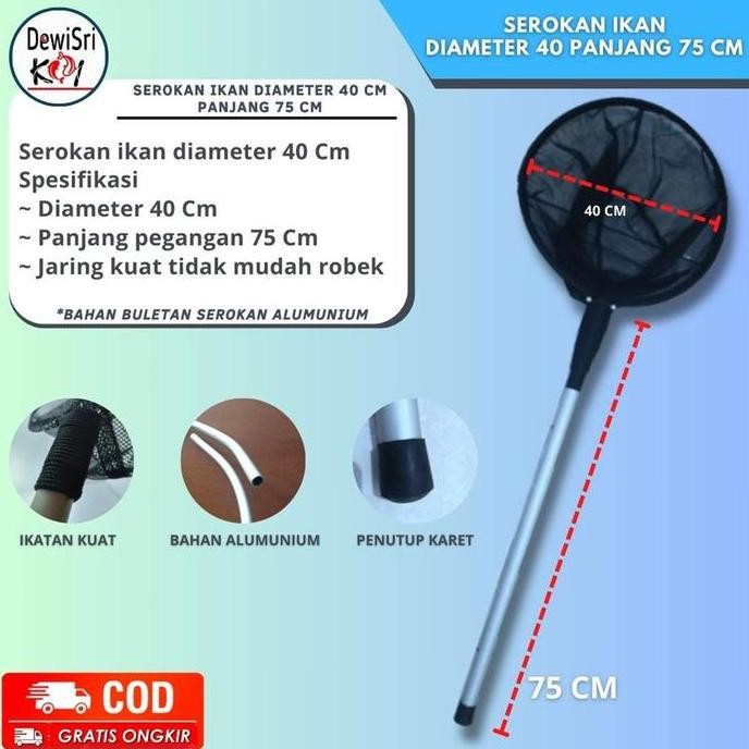 TERBARU - Serokan Diameter 40 Cm panjang  75 cm Serokan Ikan Koi