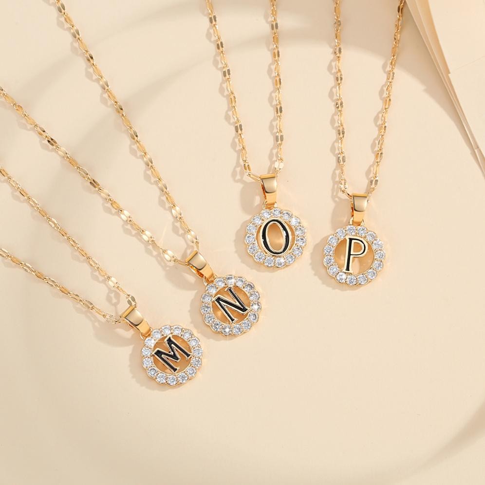 [Kecil Lanmi Jewelry Kalung Titanium Huruf Wanita Anti Karat Lapis Emas Perhiasan Luntur Rose Gold H