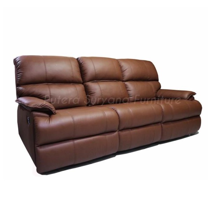 Sofa 3 Seater Recliner Manual Bahan Kulit Sapi Grade A (Half Leather)