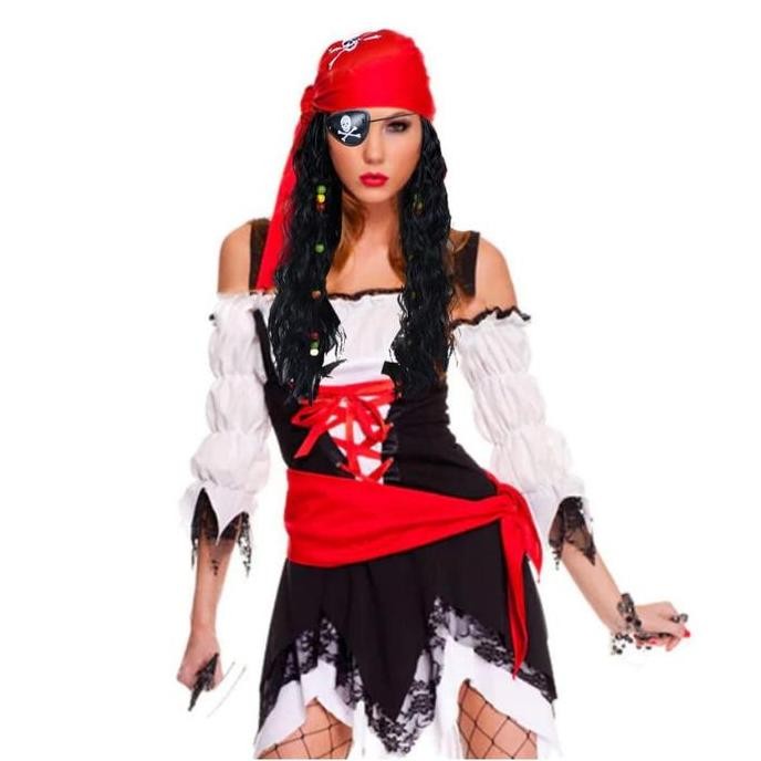 1Set Cosplay Wig Bajak Laut Eyepatch Bajak Laut Topi Bajak Laut Anak Dewasa