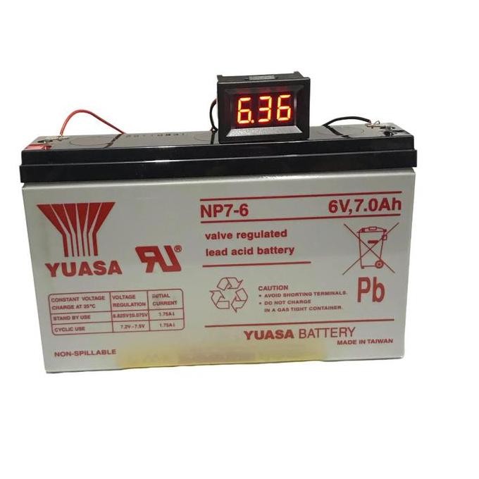 Yuasa Battery NP7-6 6V 7Ah + Digital Volt Meter Murah
