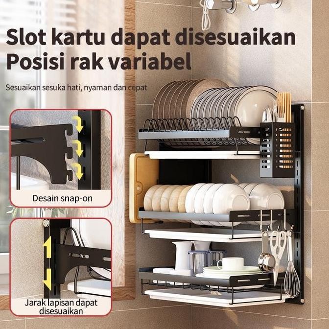 Rak Piring Gantung Dapur Tempel Dinding Besi Anti Karat Penyimpanan