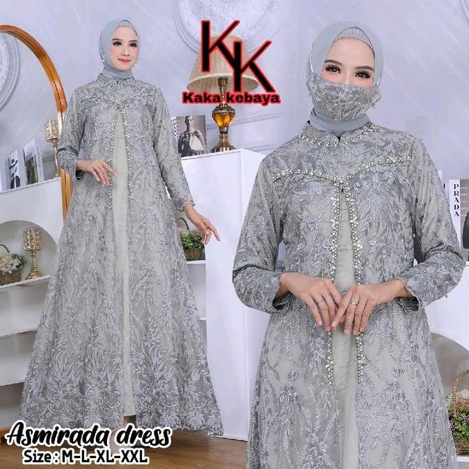 Asmiralda Dress Payet Mewah/ Gamis Regin 2 Brukat Tille/ Gamis Dewasa Bunga Cantik  Muslim Mutiara P
