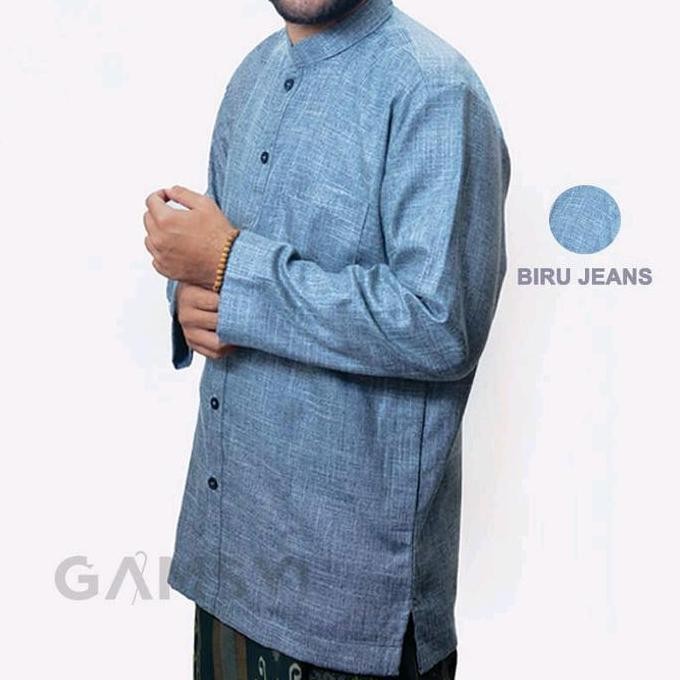 Baju Koko Linen Polos Habaib / Koko Gamsyi Lengan Panjang Putih Muslim Pria Casual Nyaman Formal