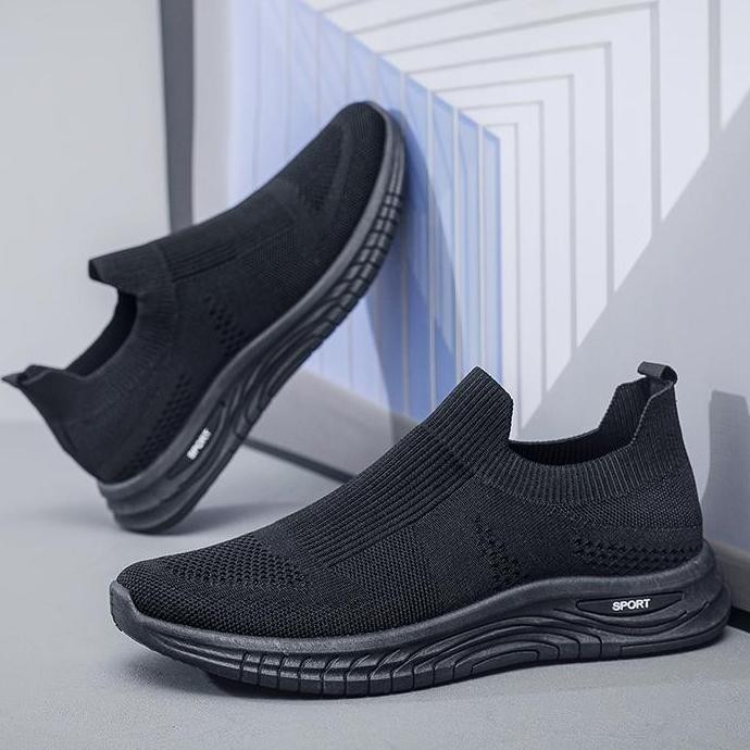 Leedoo Sepatu Slip On Flat Pria Model Kasual Sepatu Sneakers Cowok Shoes Olahraga Antislip Hitam Mr1