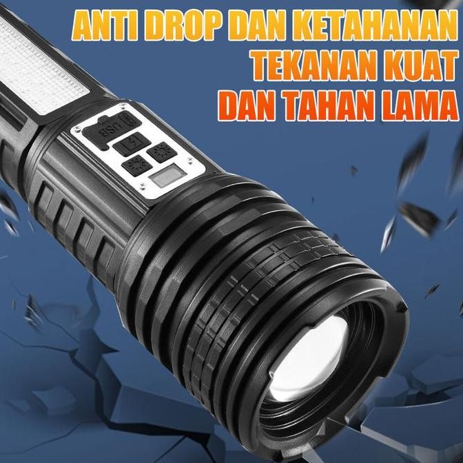 ENRIO- S71 Senter LED Super Terang 100,000 Lumens 14 Mode Cahaya Tahan Air & Zoom Pengisian USB Type