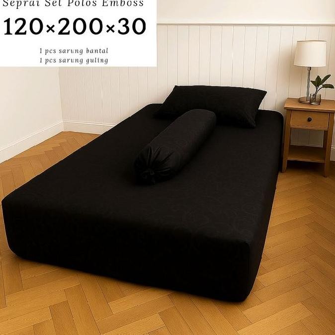 Seprai Set Polos Emboss ukuran 120x200x30 - Black