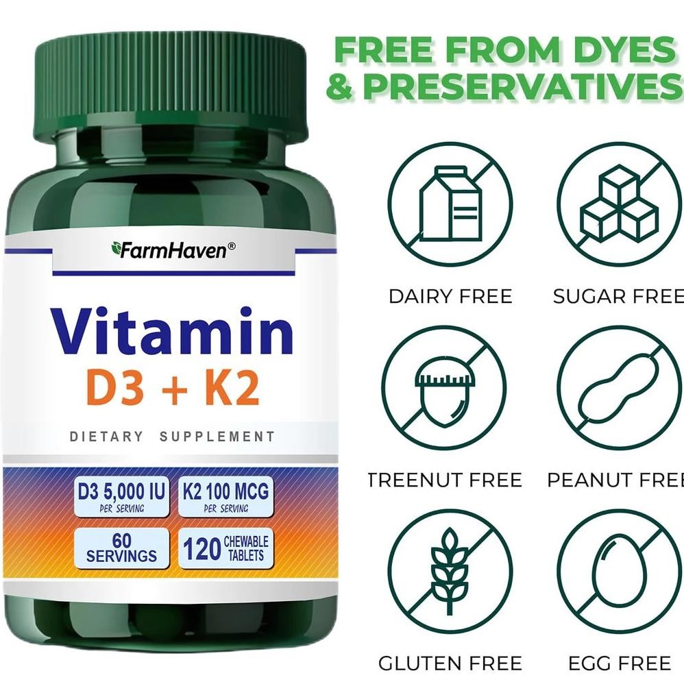 (Promo) Farmhaven Usa Vit D3 5000 Iu + K2 100Mcg - 120 Tablet Vitamin D3 5000Iu Original