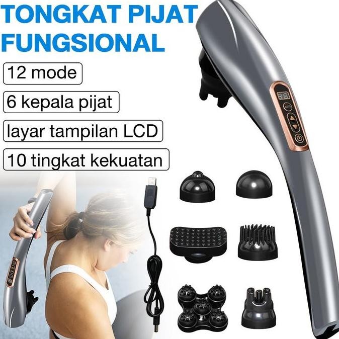 JERICOMM- Tongkat pijat elektrik/tongkat pijat lumba-lumba/Pijat punggung multifungsi Dapatkan enam 