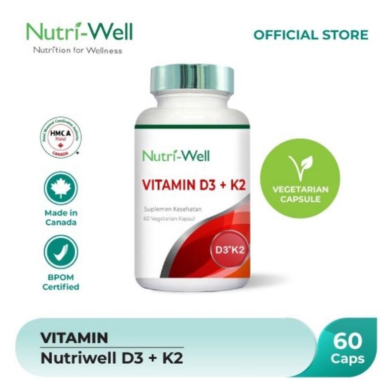 (Promo!) Nutriwell Vitamin D3 5000 Iu + K2 60 Kapsul D3K2 5000Iu Original