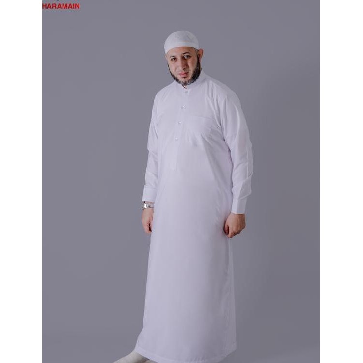 Al Haramain Series Slimfit Polyester Katun Thobe Hamzah Jubah Gamis Pria Dewasa 1 Putih