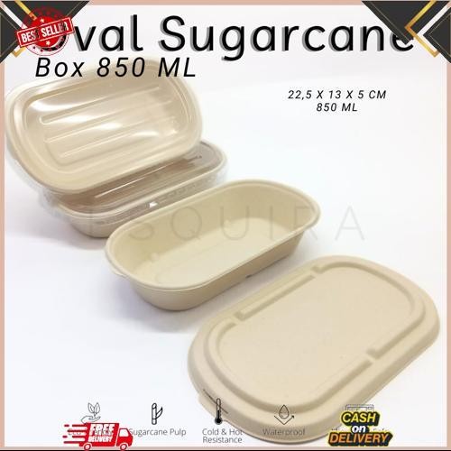 New Sale Oval Sugarcane Box 850 ML / Lunch Box 10 Pcs + Lid / TAB850