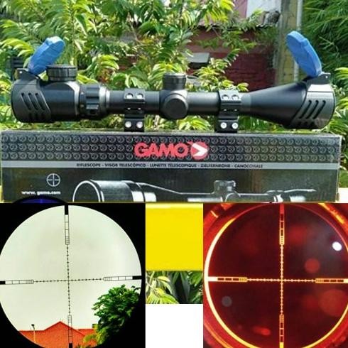 FEVERFEW Teleskop Senapan Angin Gamo Reticle HK 3-9x40 RGB Tutup Flip Biru, Termura