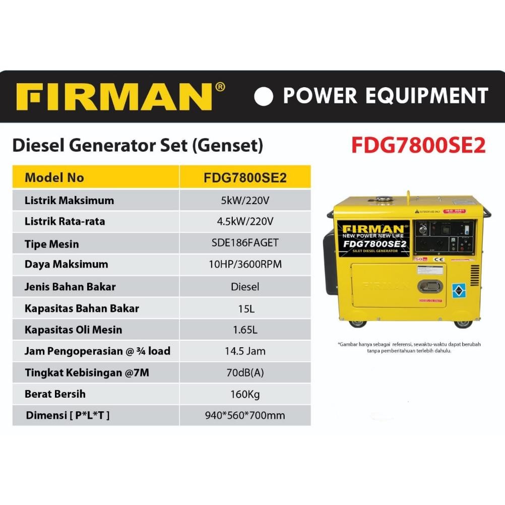 albertGokil Genset Listrik Silent 5000Watt FIRMAN FDG7800SE2 / Power Generator Diesel Solar 5000 Wat