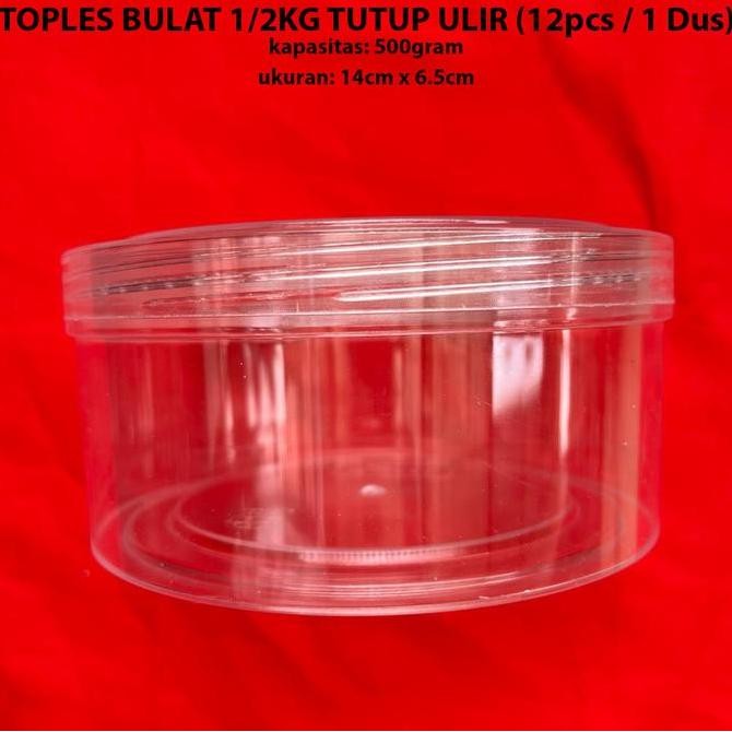 Toples Plastik Bulat Kue Kering 500gram Tutup Ulir (12pcs / 1 DUS)