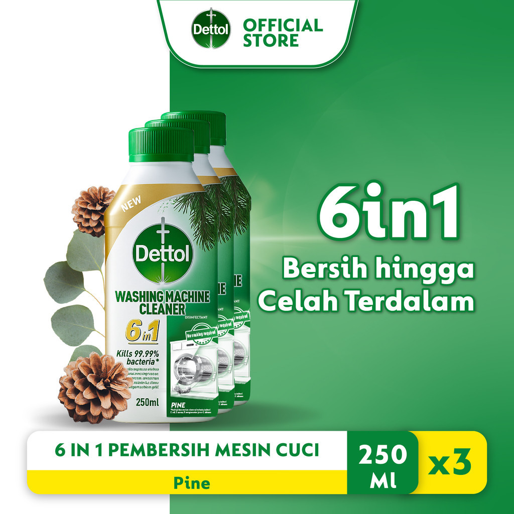 Dettol Washing Machine Cleaner Pine 250ml (3 pcs) Sabun Pembersih Mesin Cuci 6in1