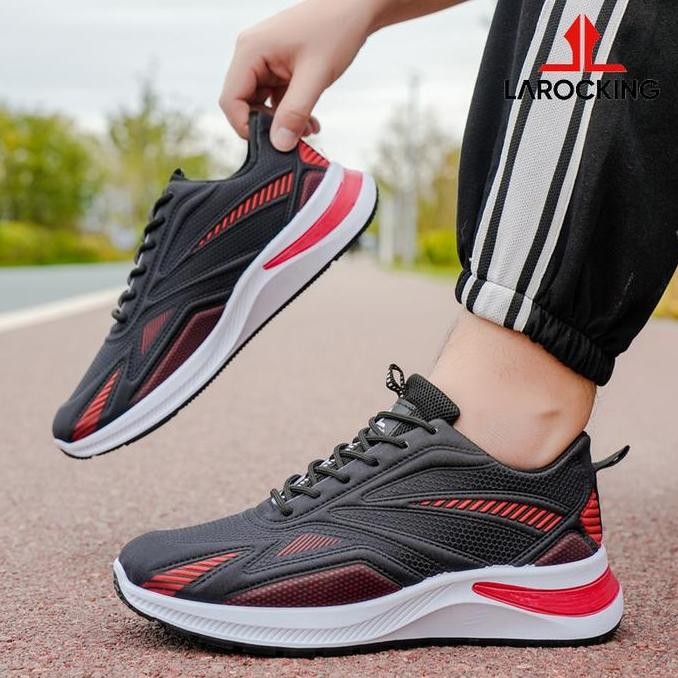 Larocking - Vega Hitam Merah | Sepatu Running Gym Shoes Abu Outdoor