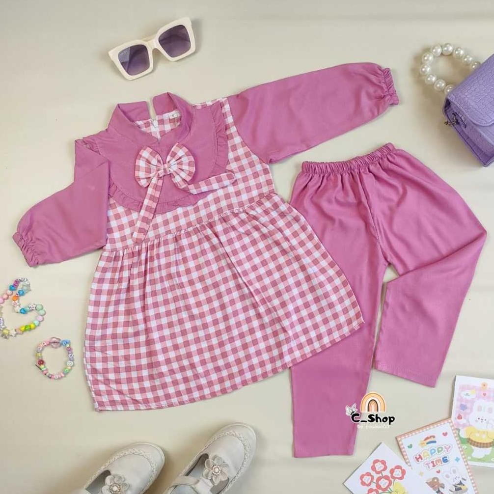 Cod One Set Setelan Tunik Pita 2-10 Tahun / Setelan Zavina Haruka Panjang / Dress Pita Anak 7 8 9 10