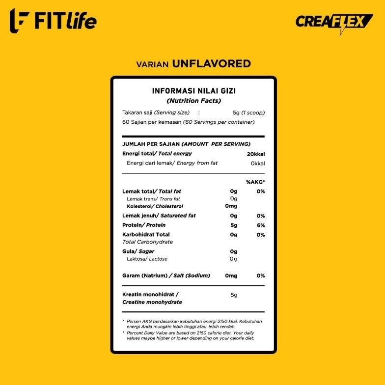 Fitlife Creaflex Creatine Monohydrate 300Gr - 60 Serving Suplemen Gym Kreatin Original