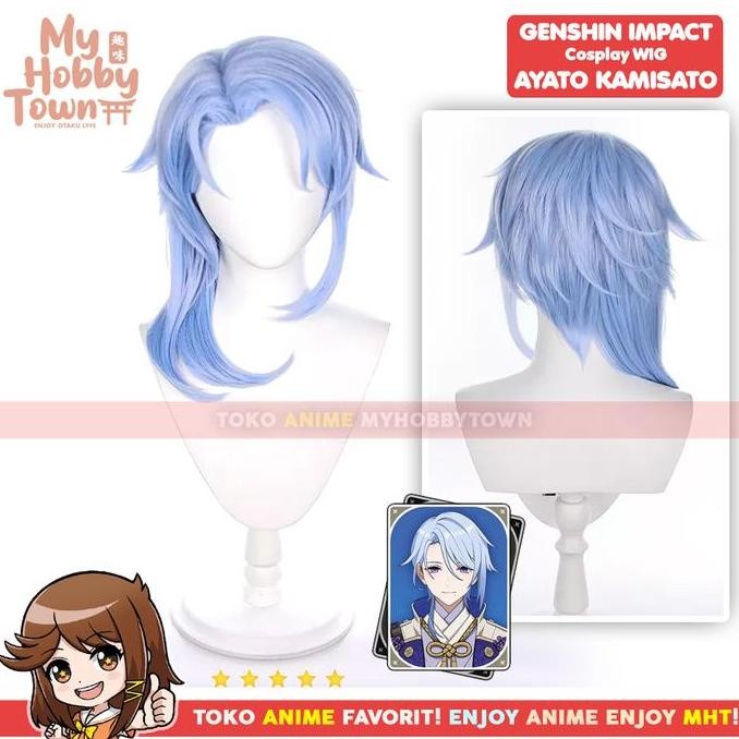Wig Cosplay Anime Game Genshin Impact Kamisato Ayato Rambut Palsu