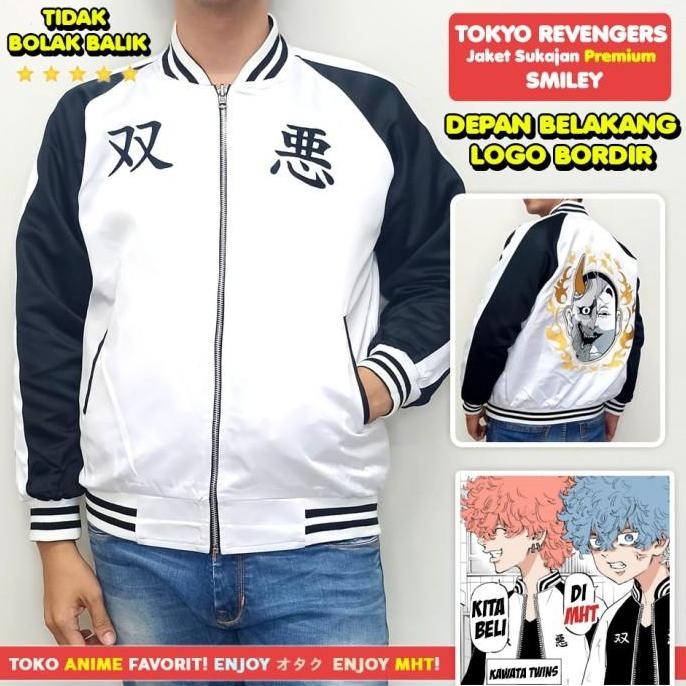 Jaket Smiley Angry Tokyo Revengers Bomber Sukajan Anime Kawata Twins